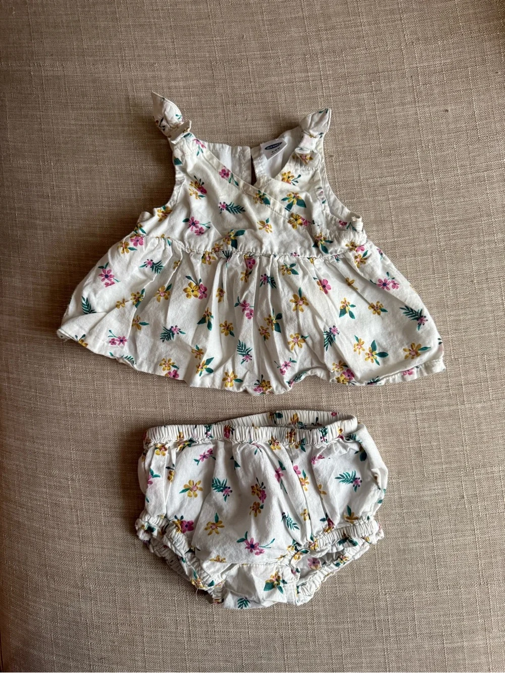 Old Navy Cream Floral Diaper Cover Set with Pink & Yellow Flowers